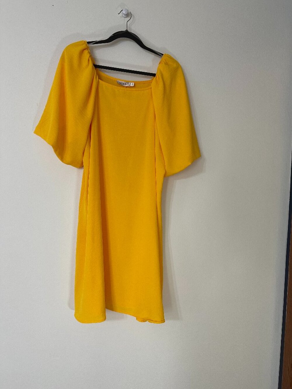 ACCENT Yellow Square Neck Puff Sleeve Shift Dress